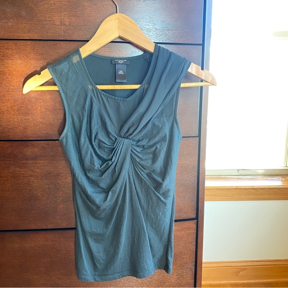 Ann Taylor Forest Green Twist Front Mesh Detail Top XXSP - Picture 1 of 12